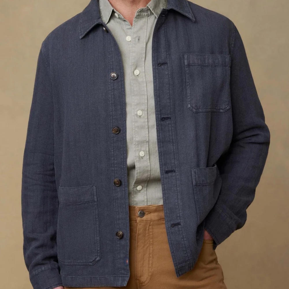 Faherty Mens Herringbone Studio Jacket Polar Night Herringbone LARGE NWT
